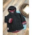 Reversible jacket with boiled wool gray red stripes and dark gray