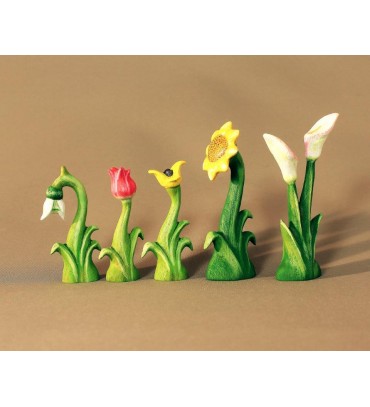 Wooden Flowers - Tulip, Snowdrop, Sunflower, Daffodil, White calla